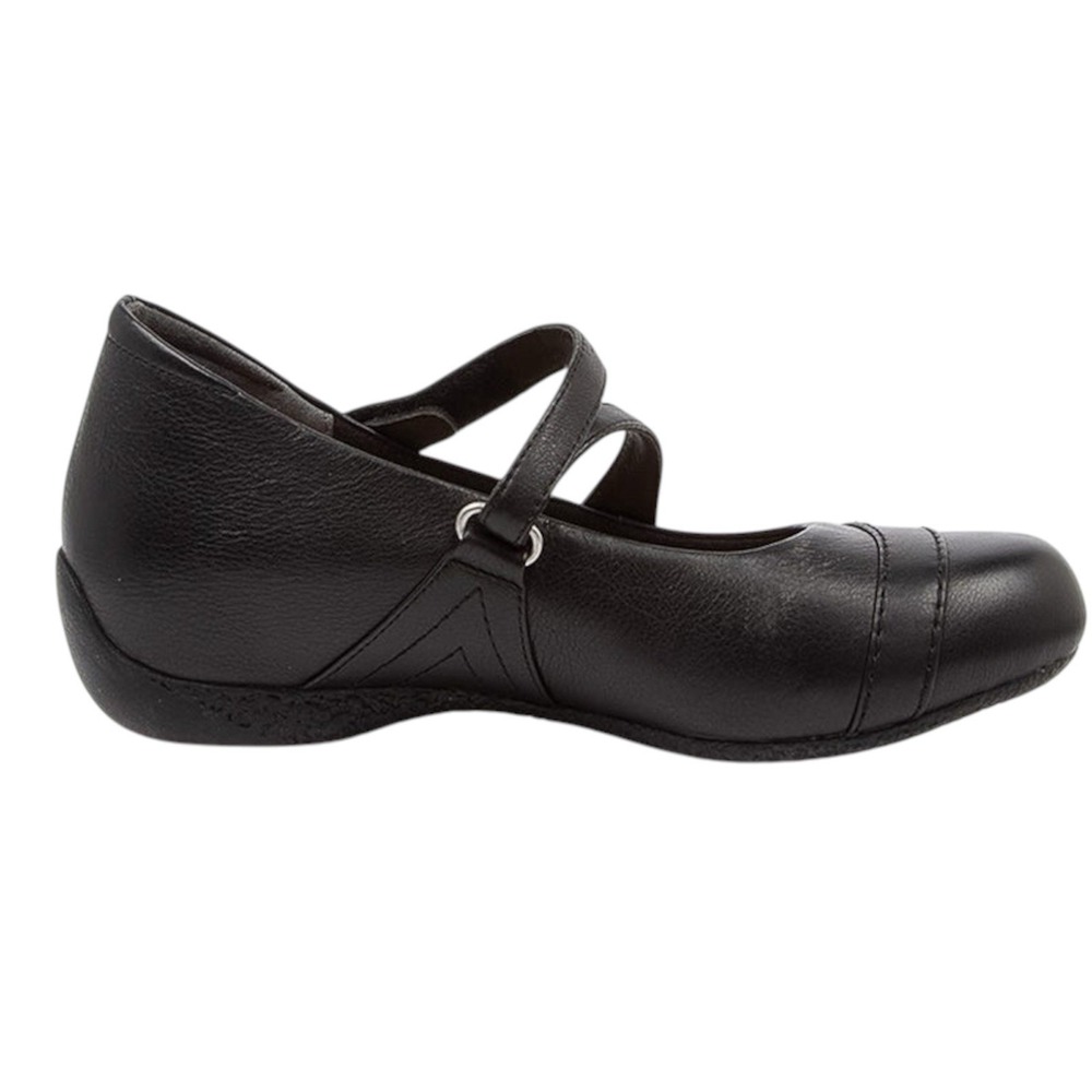 Ziera Super Support Black Leather Mary Jane Double Strap Comfort Flats Shoes